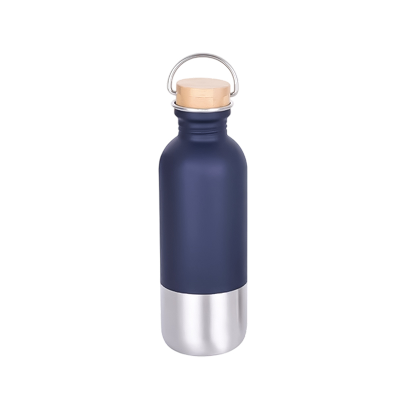 Botella de agua de acero inoxidable de una sola pared con tapa de acero + bambú