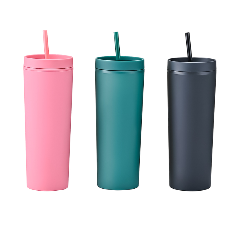 Vaso de plástico (PP) de doble capa de 20 oz con pajita para beber