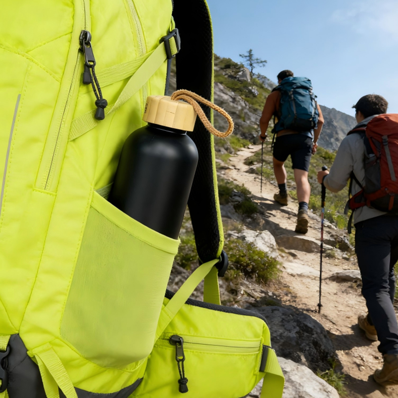 Botella de pared simple con tapa de bambú